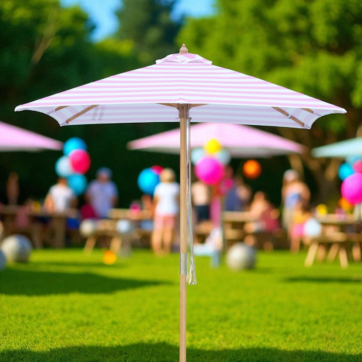 Flamingo 2m Bamboo Umbrella with Cover - Pink &amp; White Stripe