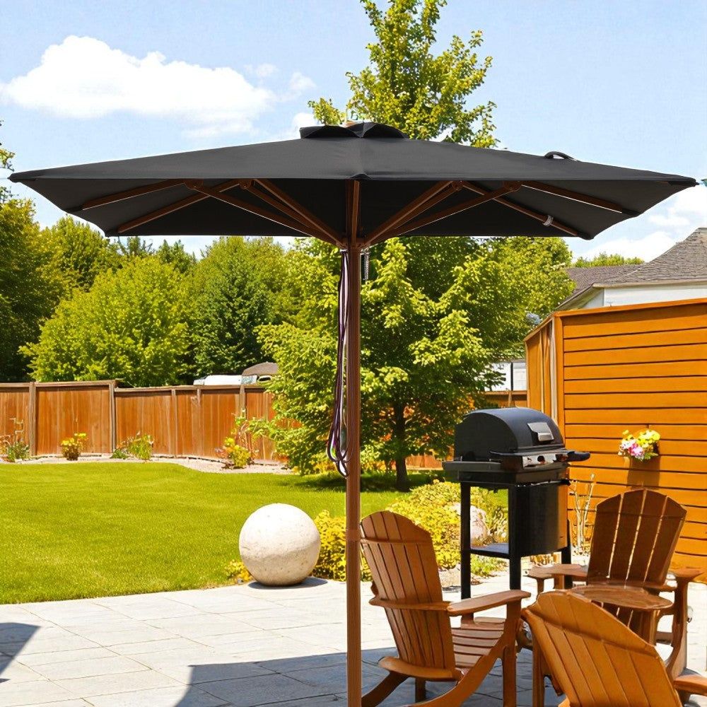 Black 2m square "timber-look" aluminium umbrella with cover