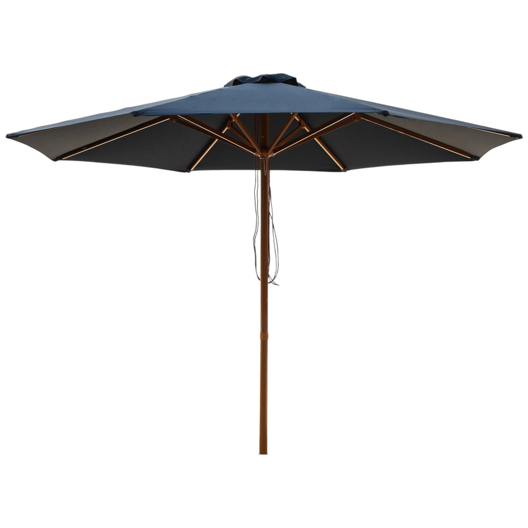 Navy 3m Aluminium Umbrella with Cover - Timber-Look Frame
