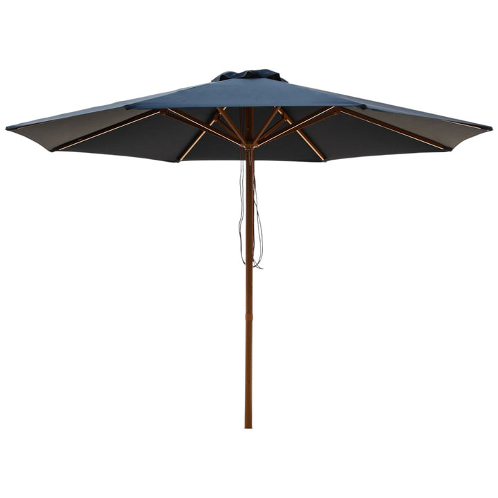 Navy 3m Aluminium Umbrella with Cover - Timber-Look Frame