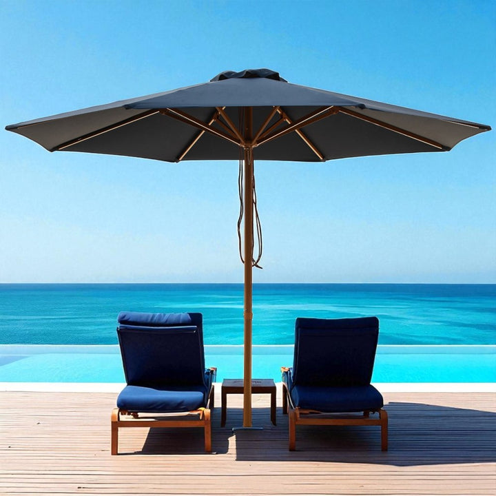 Navy 3m Aluminium Umbrella with Cover - Timber-Look Frame