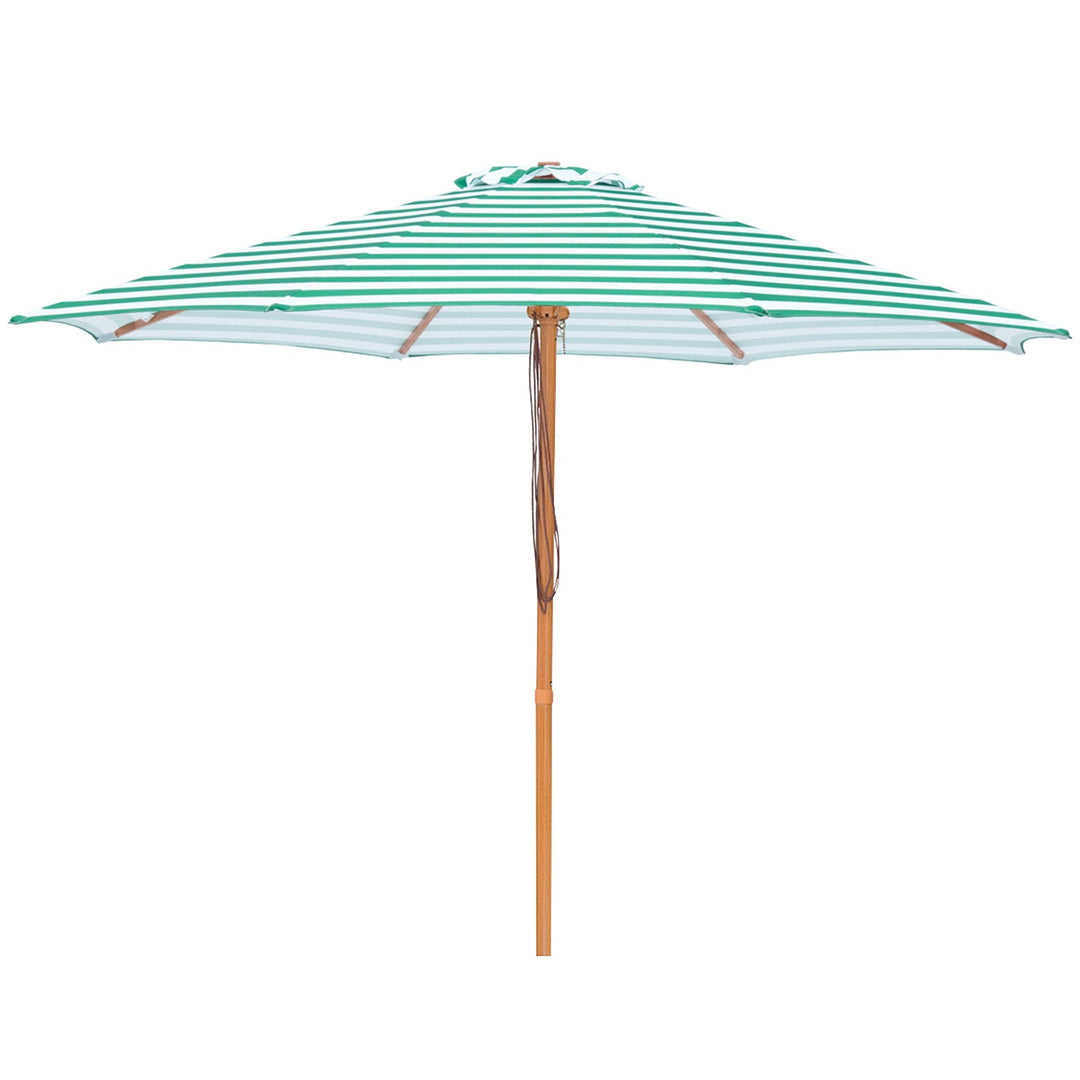 Daintree 3m Aluminium Umbrella with Cover - Green &amp; White Stripe (Timber-Look Frame)