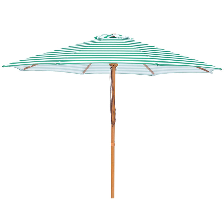 Daintree 3m Aluminium Umbrella with Cover - Green &amp; White Stripe (Timber-Look Frame)