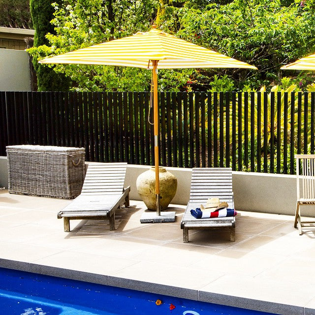 Sunny Marbella - 2m square yellow and white stripe umbrella with cover