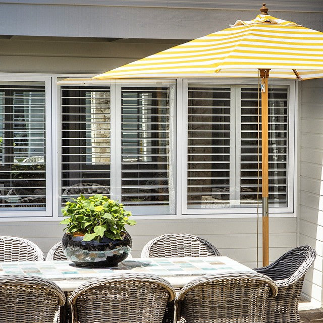 Sunny Marbella - 2m square yellow and white stripe umbrella with cover