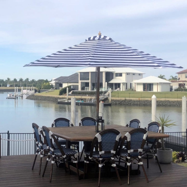 St. Tropez 3m Bamboo Umbrella with Cover - Navy &amp; White Stripe