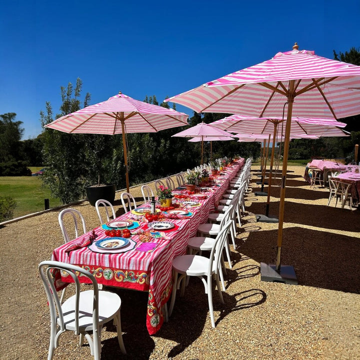 Flamingo 3m "Timber look" aluminum Umbrella with Cover - Pink &amp; White Stripe