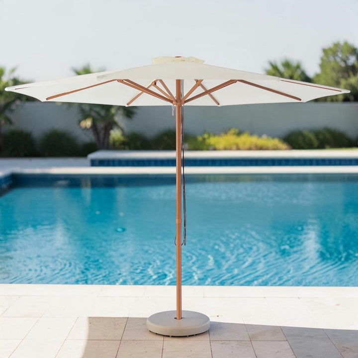 Cream 3m Aluminium Umbrella with Cover - Cream (Timber-Look Frame)