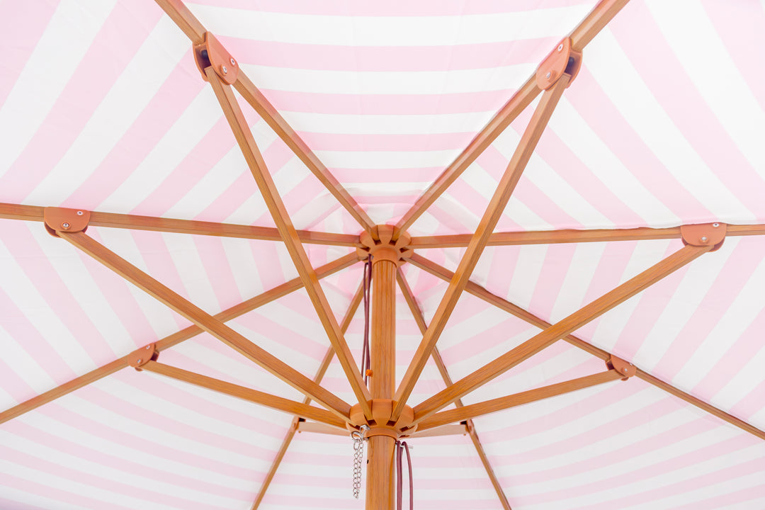 Flamingo 3m "Timber look" aluminum Umbrella with Cover - Pink &amp; White Stripe