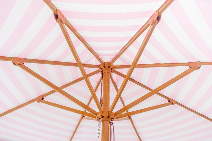 Flamingo 3m "Timber look" aluminum Umbrella with Cover - Pink &amp; White Stripe