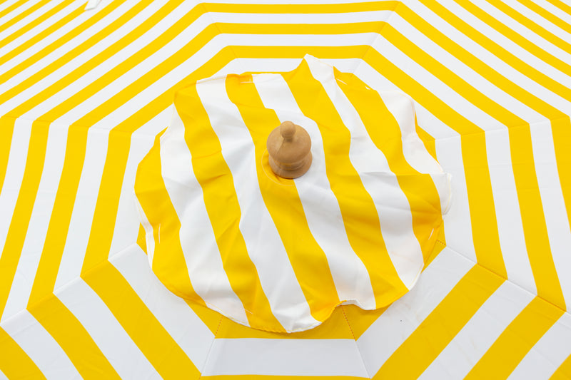 3 mt Deluxe Bamboo Umbrella with cover- Yellow and white stripe