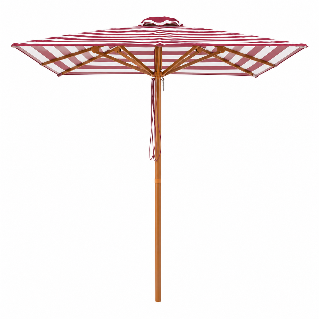 Bordeaux 2m Aluminium Umbrella with Cover - Maroon &amp; White Stripe (Timber-Look Frame) (Copy)