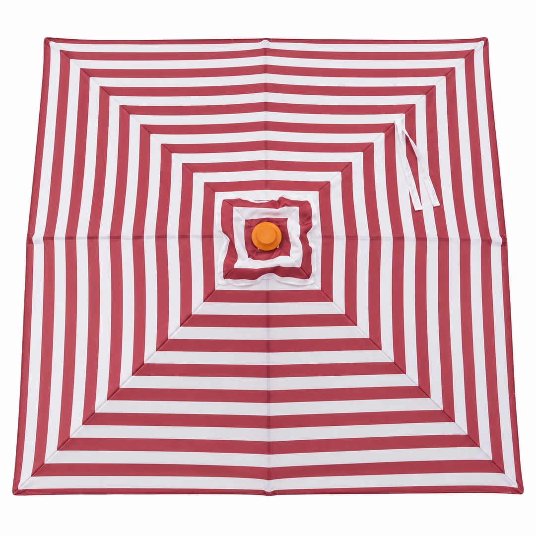 Bordeaux 2m Aluminium Umbrella with Cover - Maroon &amp; White Stripe (Timber-Look Frame) (Copy)