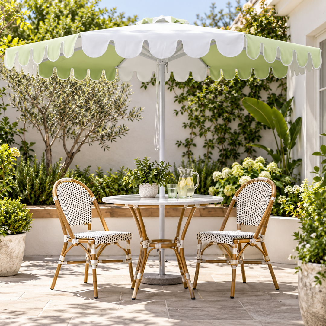 3m Multi panel Aluminium Umbrella with Scallop Edge and Cover - Green/white with White Trim