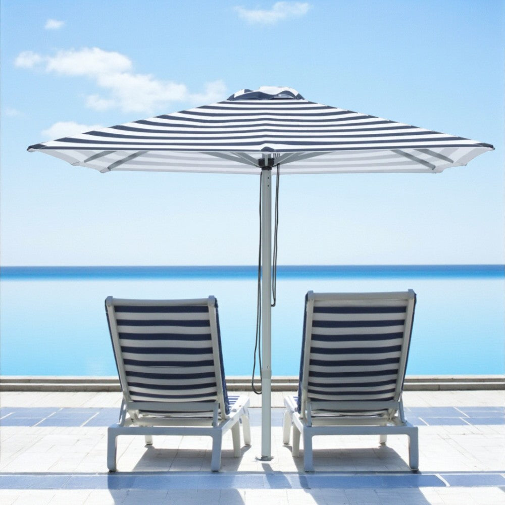 Santorini - 2m square navy and white aluminium umbrella with cover