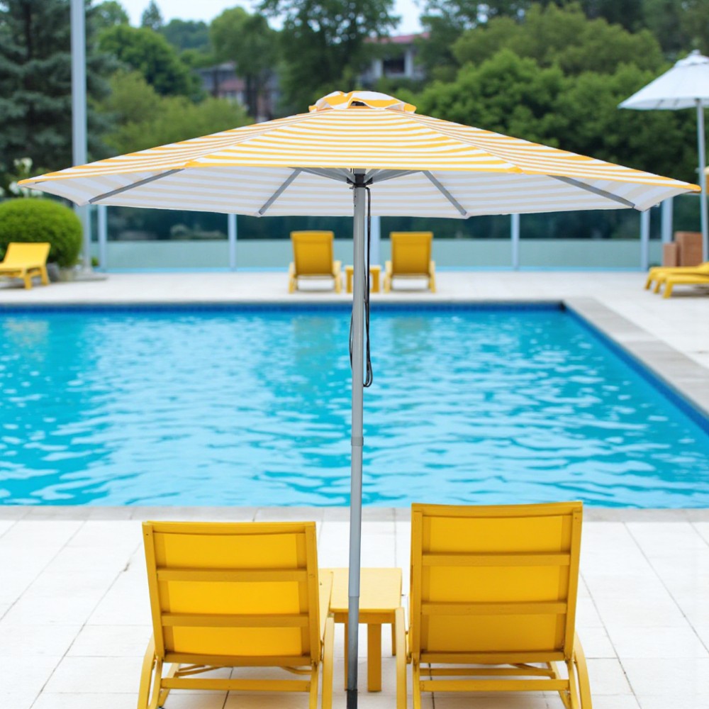 Capri - 3m diametre yellow and white stripe aluminium umbrella with cover