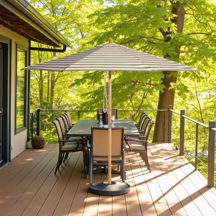 Coastal 3m Bamboo Umbrella with Cover - Taupe &amp; White Stripe
