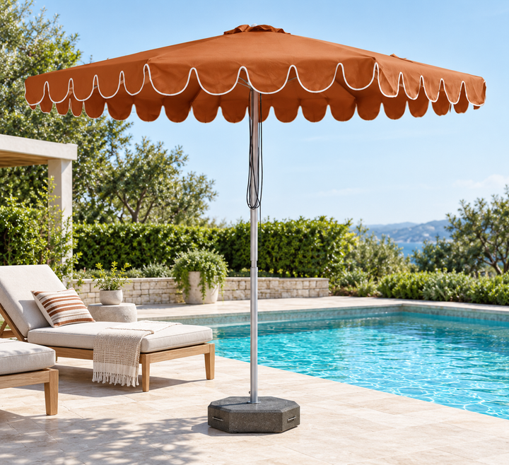 Rust 3m Aluminium Umbrella with Scallop Edge and Cover - Rust with White Trim