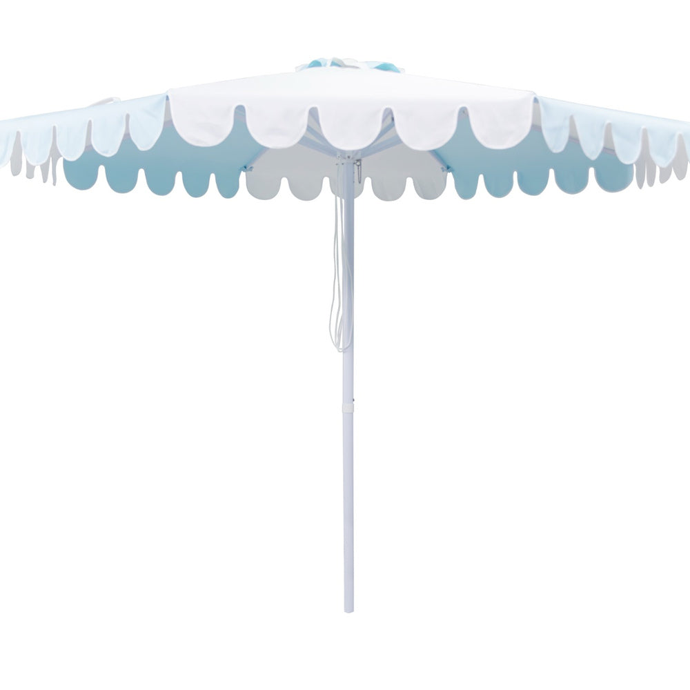 3m Multi panel Aluminium Umbrella with Scallop Edge and Cover - Blue/white with White Trim