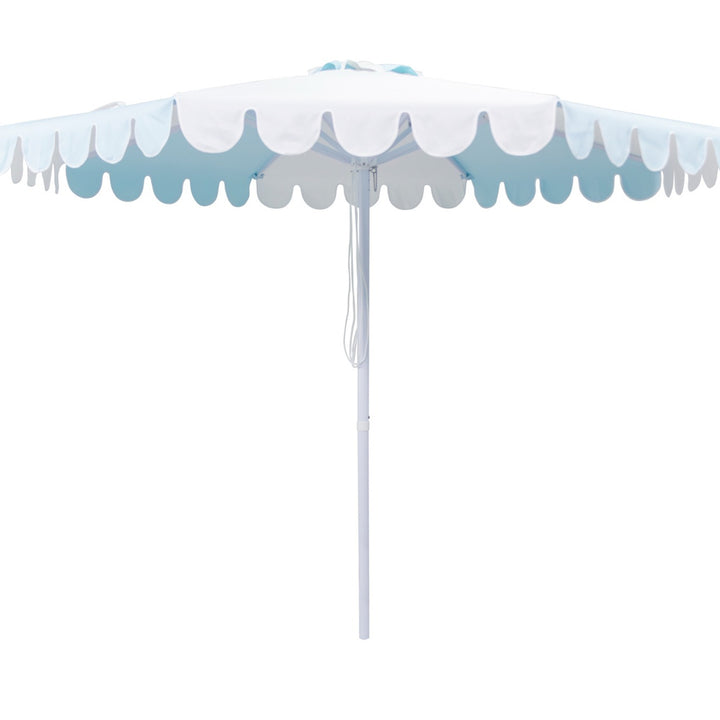3m Multi panel Aluminium Umbrella with Scallop Edge and Cover - Blue/white with White Trim