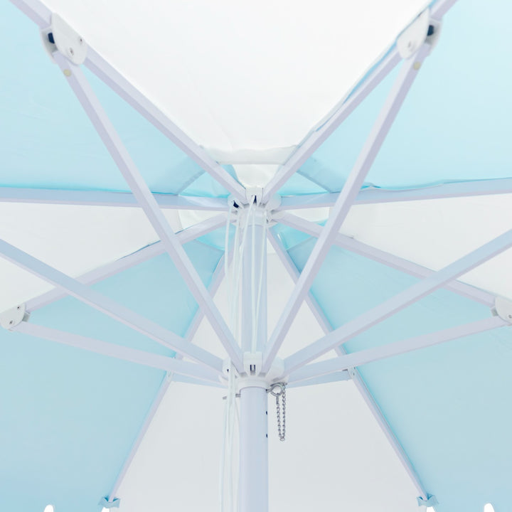 3m Multi panel Aluminium Umbrella with Scallop Edge and Cover - Blue/white with White Trim