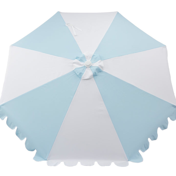 3m Multi panel Aluminium Umbrella with Scallop Edge and Cover - Blue/white with White Trim