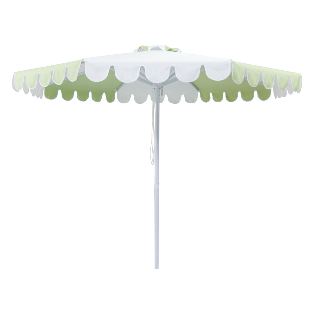 3m Multi panel Aluminium Umbrella with Scallop Edge and Cover - Green/white with White Trim