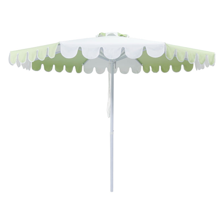3m Multi panel Aluminium Umbrella with Scallop Edge and Cover - Green/white with White Trim