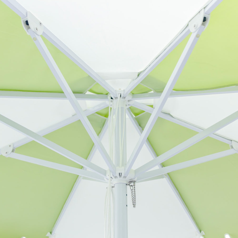 3m Multi panel Aluminium Umbrella with Scallop Edge and Cover - Green/white with White Trim
