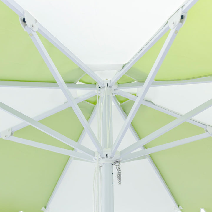 3m Multi panel Aluminium Umbrella with Scallop Edge and Cover - Green/white with White Trim