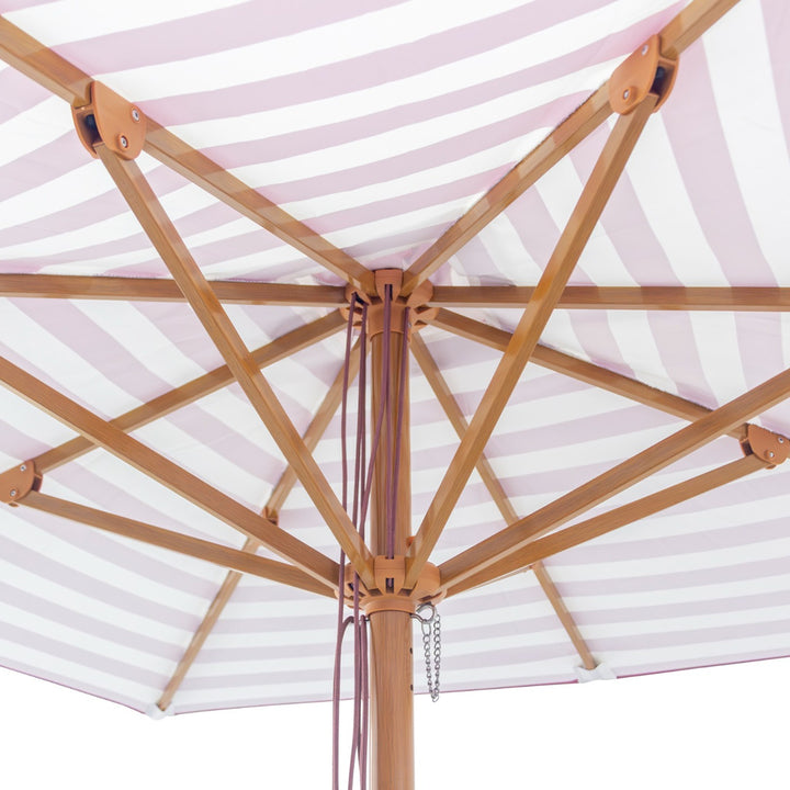 Bordeaux 2m Aluminium Umbrella with Cover - Maroon &amp; White Stripe (Timber-Look Frame) (Copy)