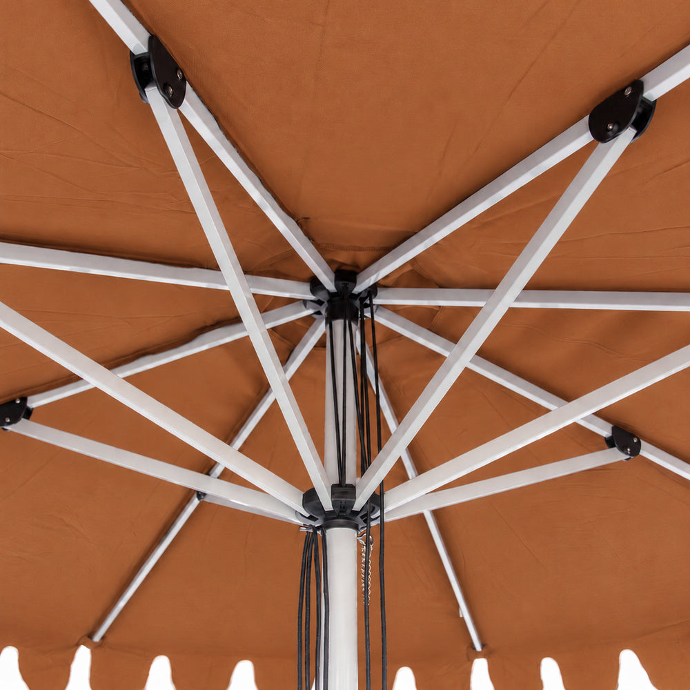 Rust 3m Aluminium Umbrella with Scallop Edge and Cover - Rust with White Trim