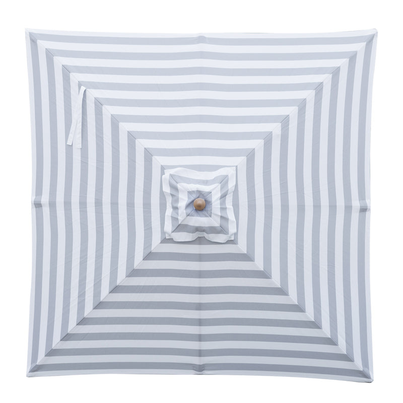 Peninsula- 2m diameter square Grey and white stripe umbrella with cover