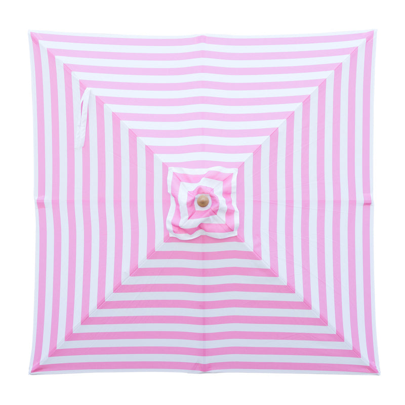 Flamingo- 2m diameter square pink and white stripe umbrella with cover