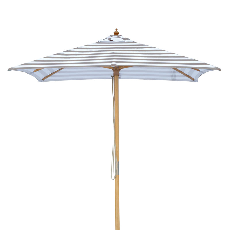 Coastal- 2m diameter square Taupe and white stripe umbrella with cover