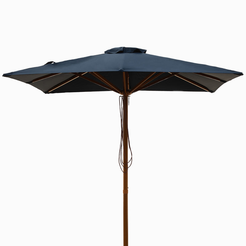 Navy - 2m square "timber-look" aluminium umbrella with cover