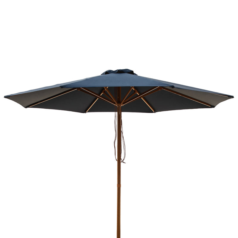 Navy - 3m octagonal "timber-look" aluminium umbrella with cover