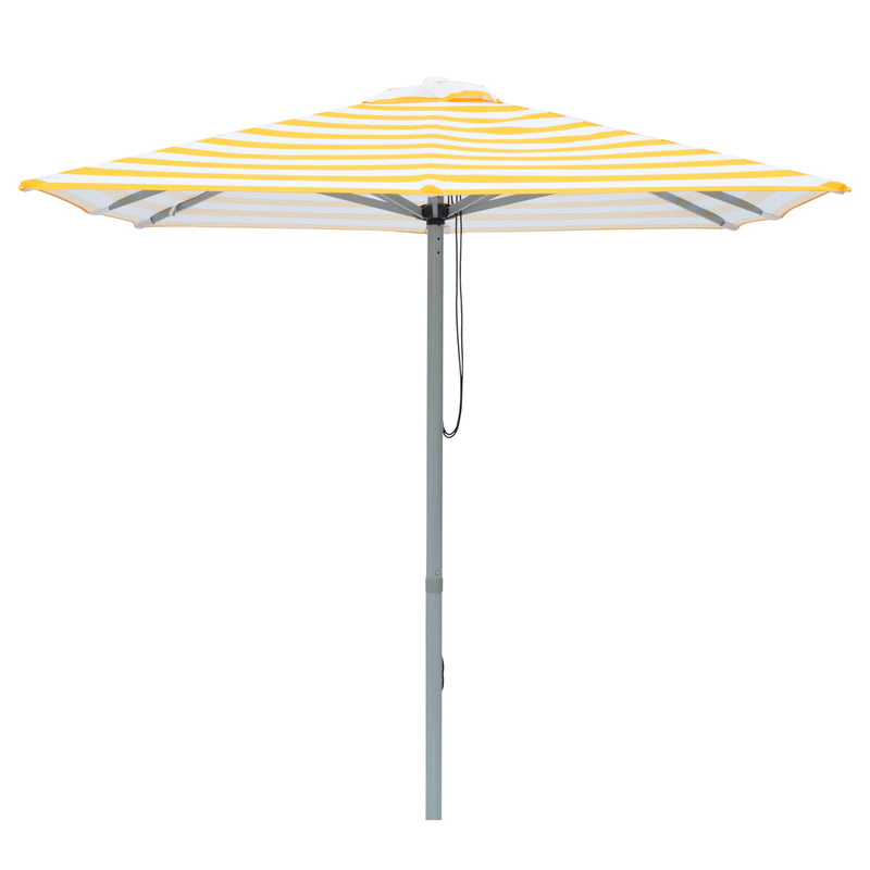 Capri - 2m square yellow and white stripe aluminium umbrella with cover