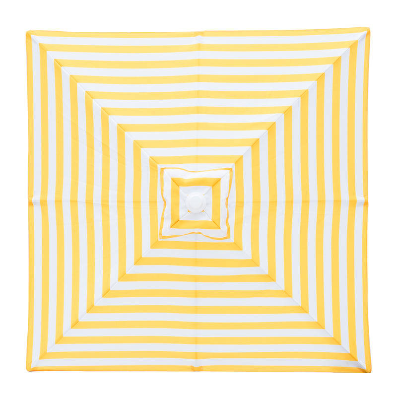 Capri - 2m square yellow and white stripe aluminium umbrella with cover
