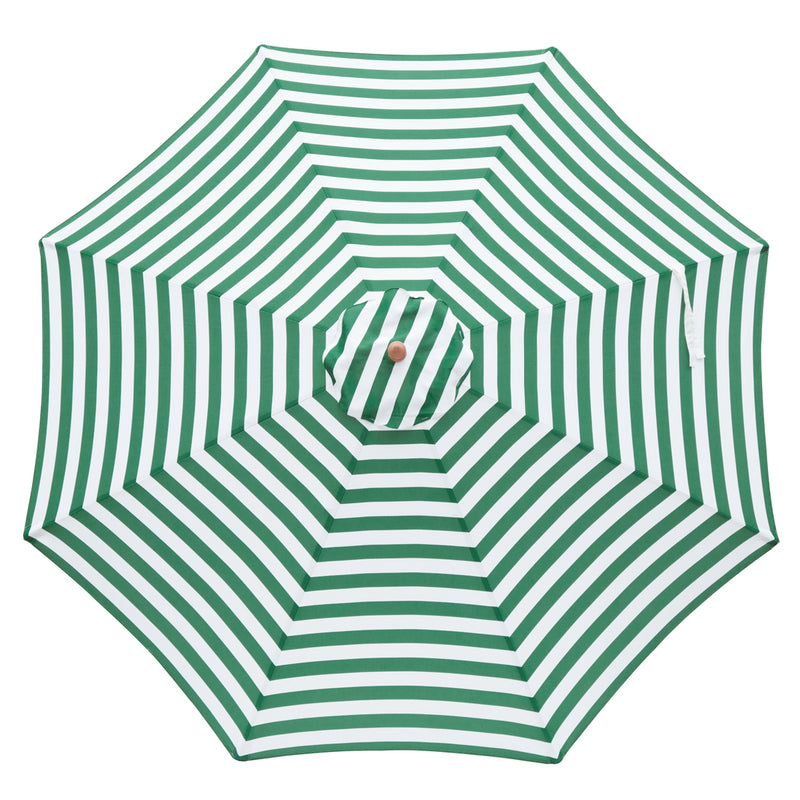 Daintree - 3m octagonal green and white stripe "timber-look" aluminium umbrella with cover