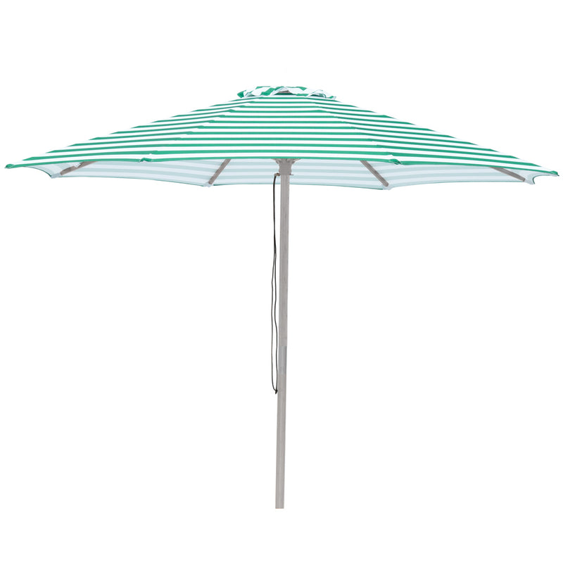 Ferngully - 3m diametre green and white stripe aluminium umbrella with cover