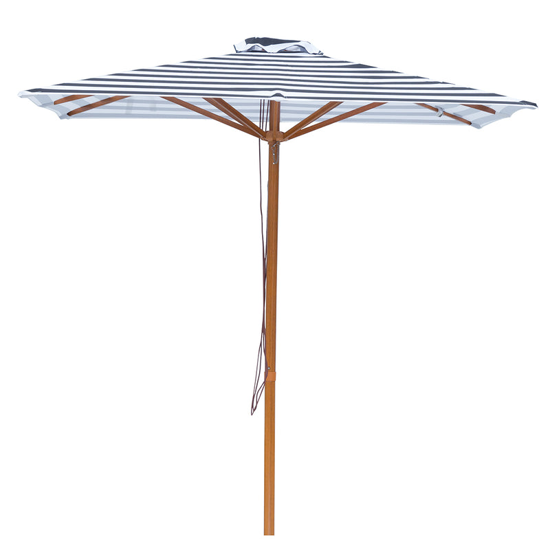 Aruba - 2m square black and white stripe "timber-look" aluminium umbrella with cover