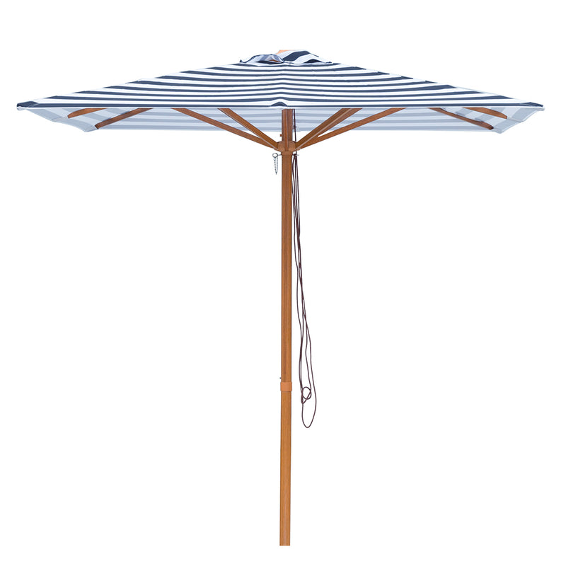 Bahamas - 2m square navy and white stripe "timber-look" aluminium umbrella with cover