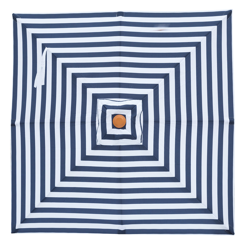 Bahamas - 2m square navy and white stripe "timber-look" aluminium umbrella with cover