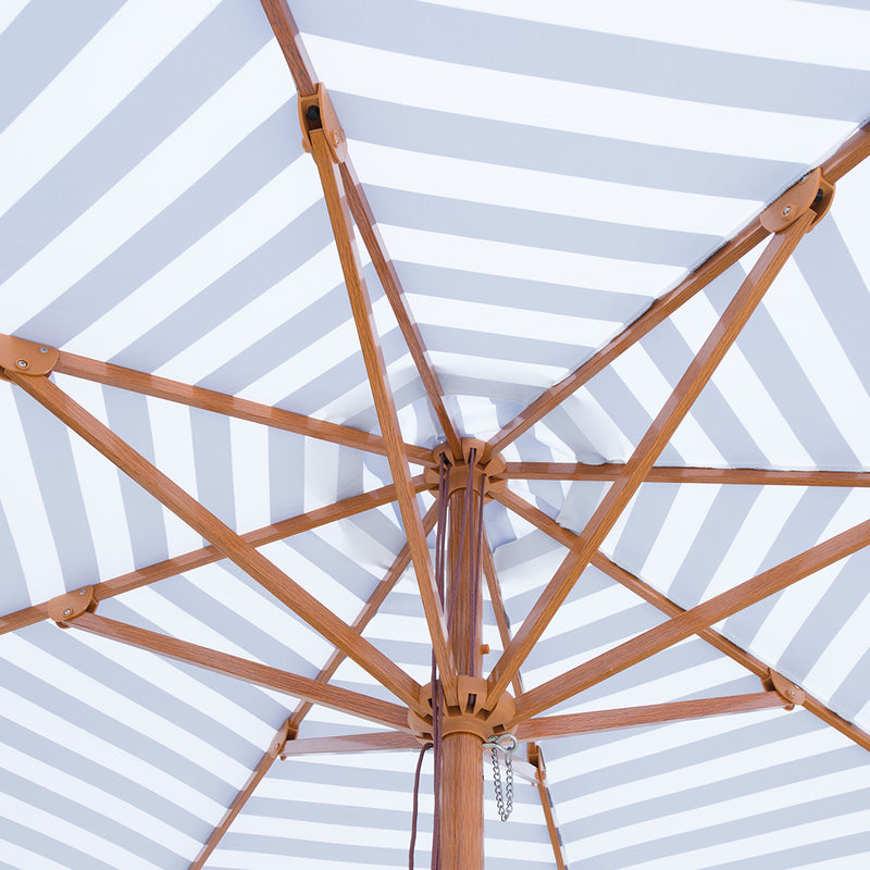 Bahamas - 3m octagonal navy and white stripe "timber-look" aluminium umbrella with cover