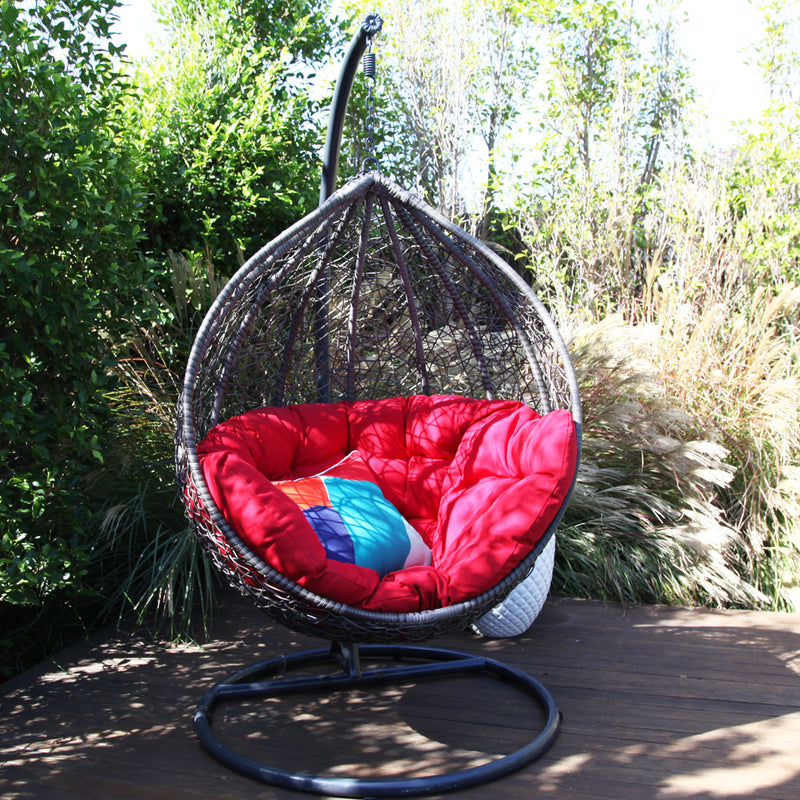 Kakadu premium pod chair grey pod with red cushion
