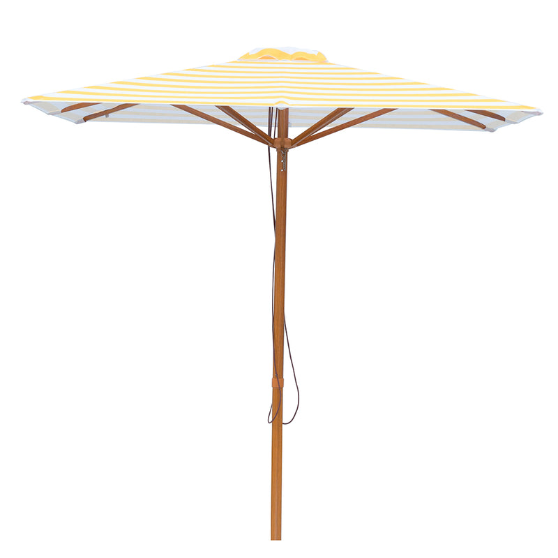 San Remo - 2m yellow and white stripe "timber-look" aluminium umbrella with cover