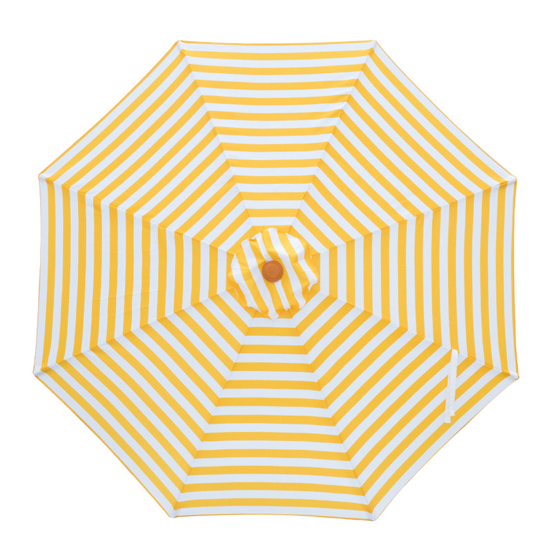 San Remo - 3m octagonal yellow and white stripe "timber-look" aluminium umbrella with cover