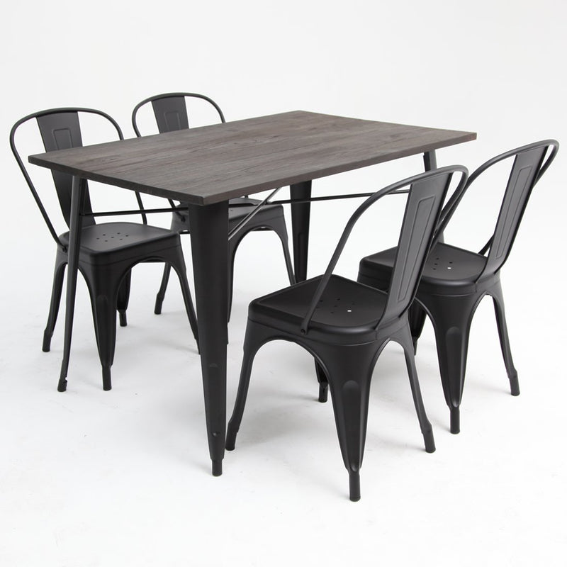 Tolix Elm Double Table + x4 Tolix Chairs Black