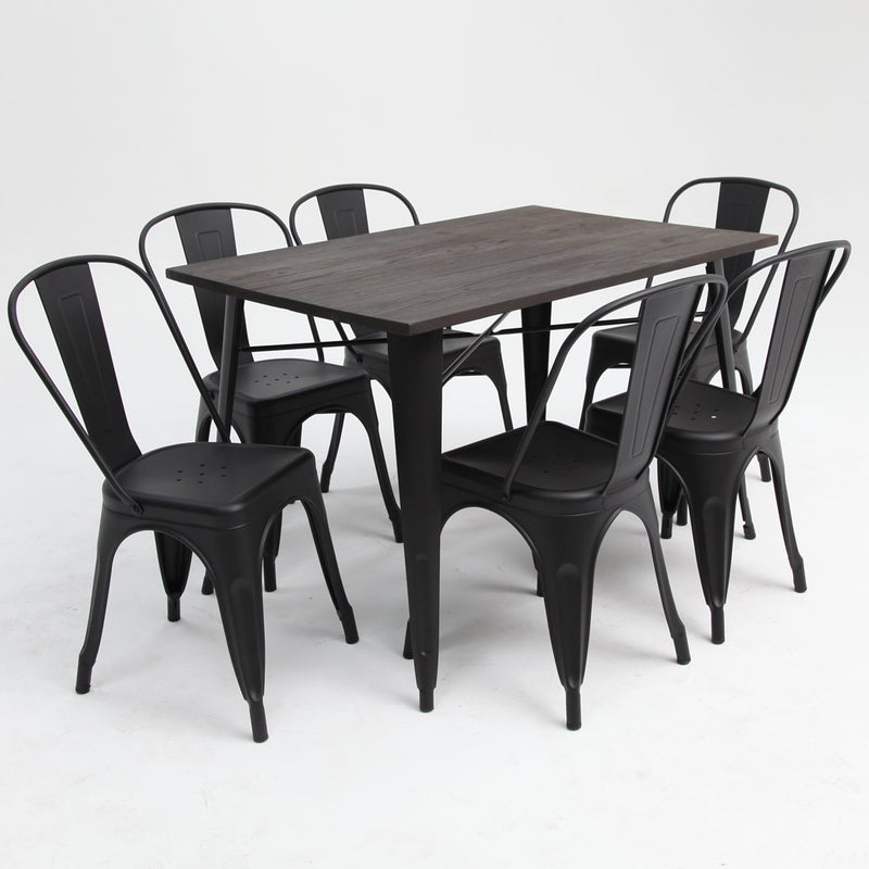 Tolix Elm Double table + x6 Tolix chairs Black